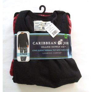 Caribbean Joe Men’s 2 Pc Pajamas Black Red Plaid Sz M Medium Thermal Flannel New